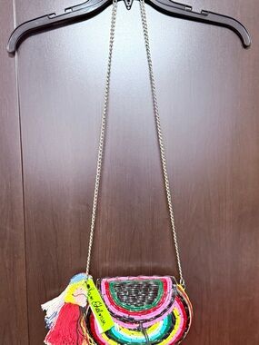 Genuine Sam Edelman Multicolor Beaded Crescent Crossbody with Tassel